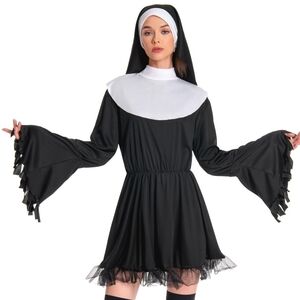 Black and White Women's Nun Costume Dress& Headpiece Size Small